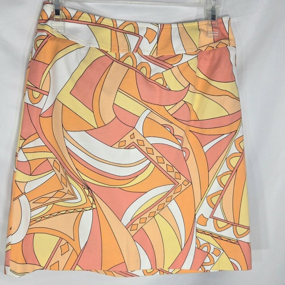 Talbots Stretch NWOT Orange Yellow White Abstract Print Skirt Size 4